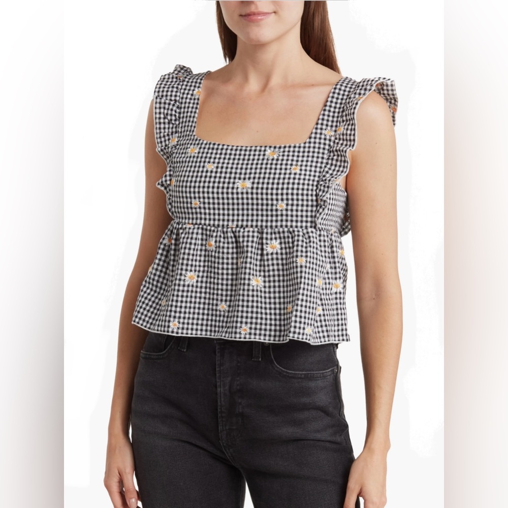womens Kirious boho daisy black white sleeveless top / blouse - sz Small